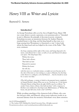 Henry VIII As Writer and Lyricist