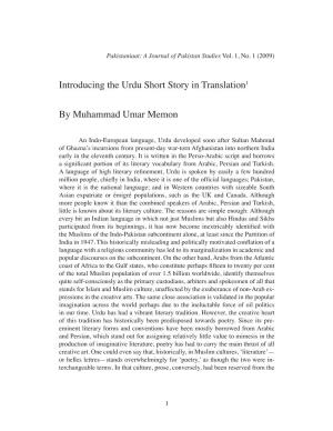Introducing the Urdu Short Story in Translation1 by Muhammad Umar