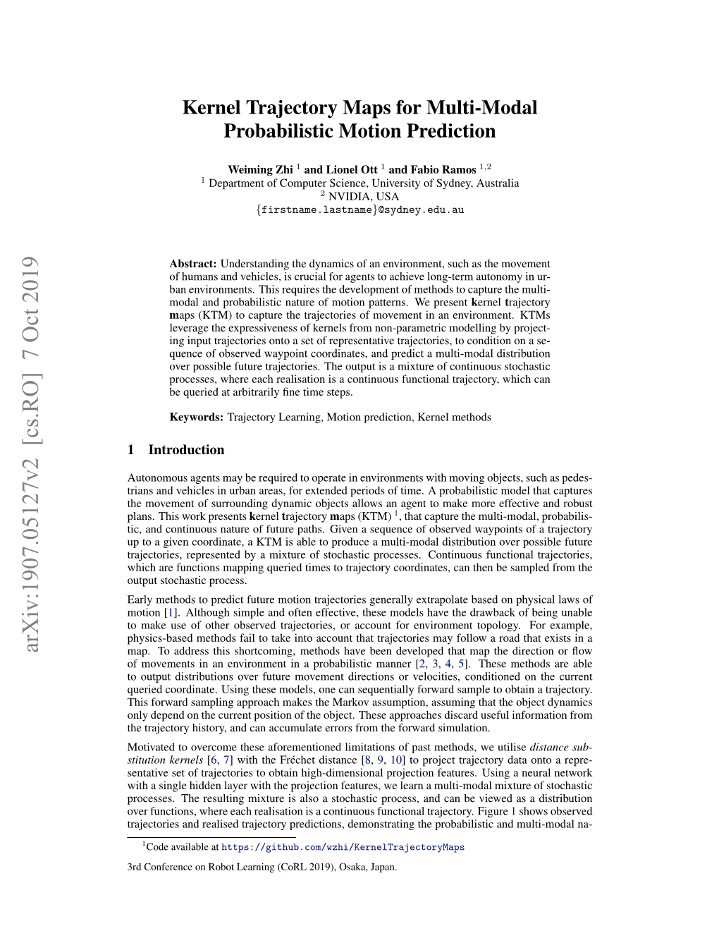 Kernel Trajectory Maps for Multi-Modal Probabilistic Motion Prediction