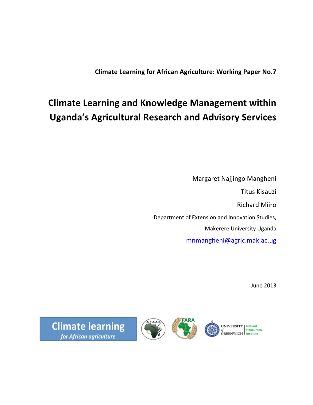 Climate Learning and Knowledge Management Within Uganda's