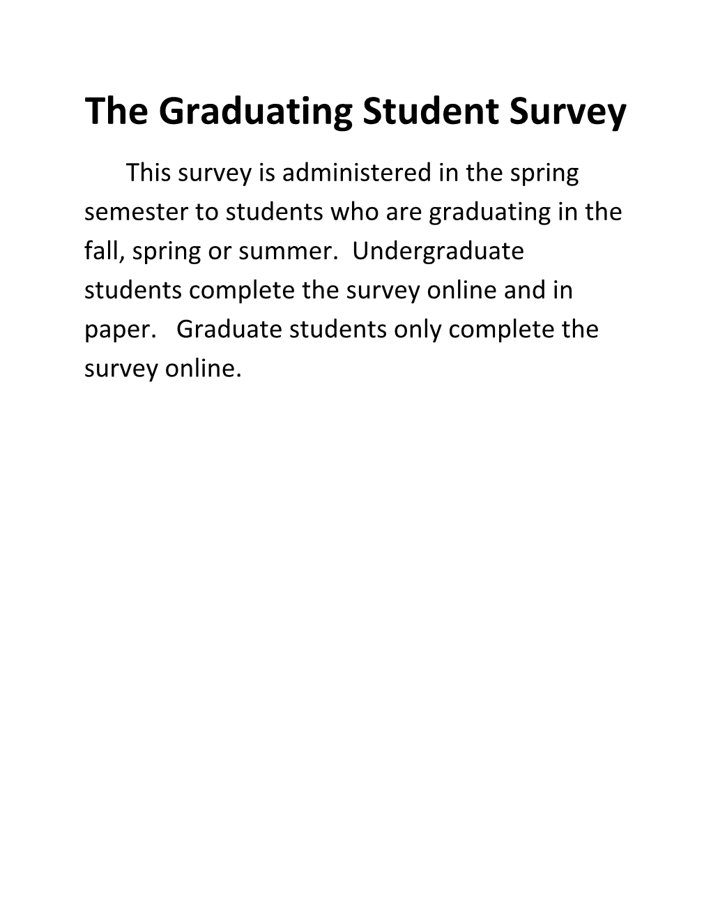 The Graduating Student Survey This Survey Is Administered in the Spring Semester to Students Who Are Graduating in the Fall, Spring Or Summer