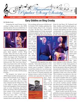 Gary Giddins on Bing Crosby by Marilyn Lester Foregoing the Usual Format of Pre- Hit Recordings and Success in Hollywood