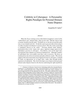 Celebrity in Cyberspace: a Personality Rights Paradigm for Personal Domain Name Disputes