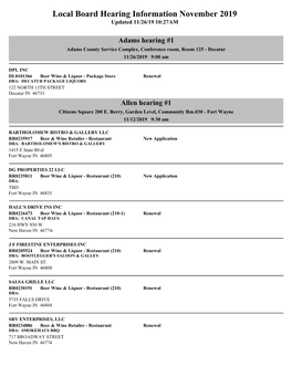 Local Board Hearing Information November 2019 Updated 11/26/19 10:27AM