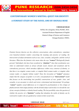 Quest for Identity a Feminist Study of the Novel Amu by Shonali Bose