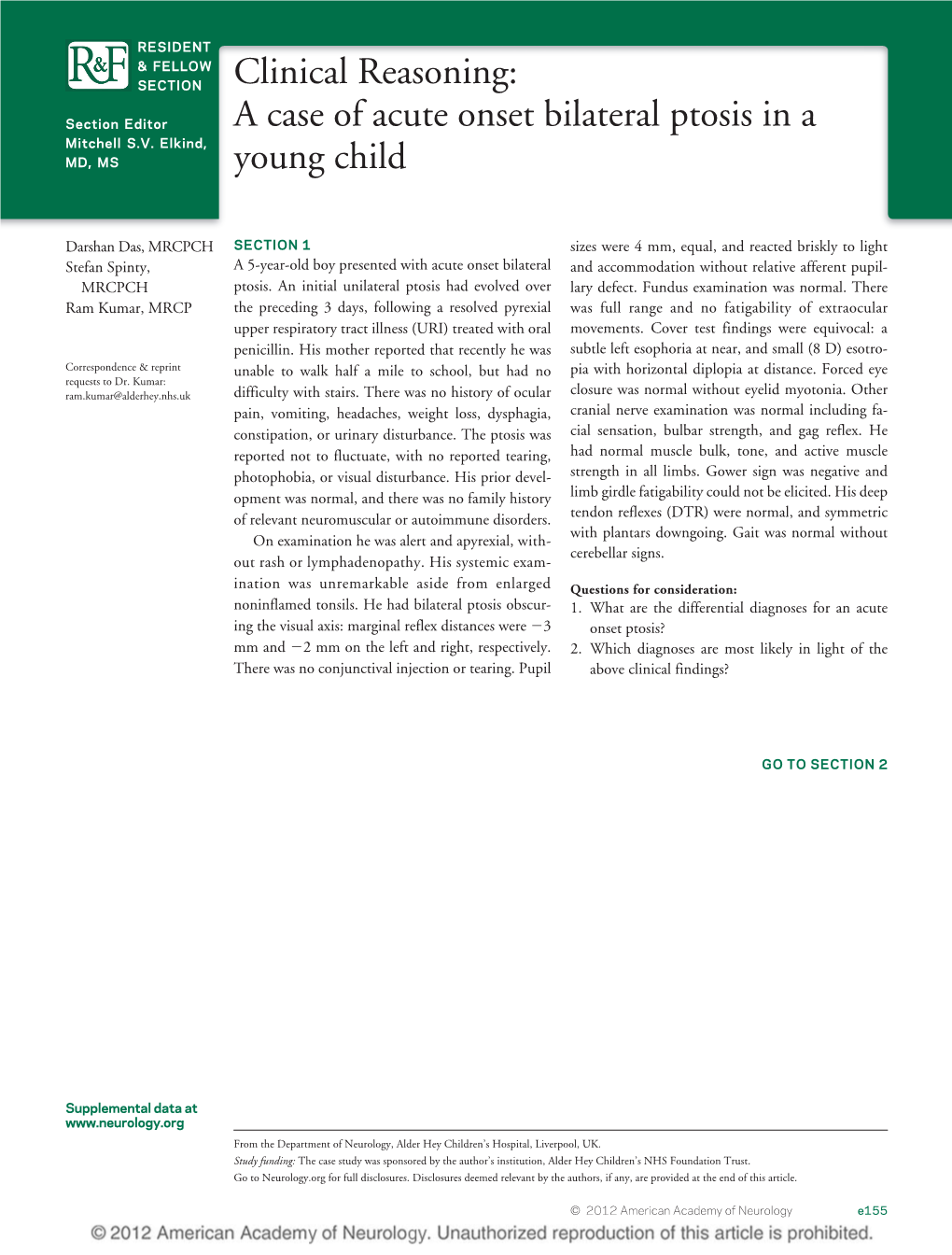 Clinical Reasoning: a Case of Acute Onset Bilateral Ptosis in a Young Child