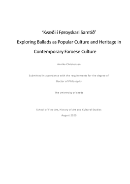 Exploring Ballads As Popular Culture and Heritage in Contemporary Faroese Culture