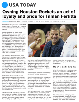 Owning Houston Rockets an Act of Loyalty and Pride for Tilman Fertitta