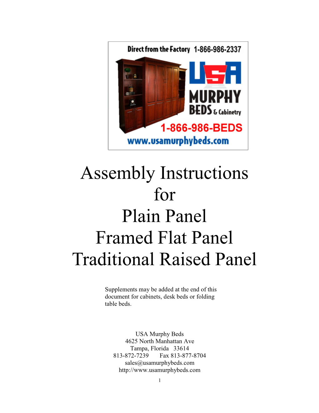 Assembly Instructions for Plain Panel Framed Flat Panel Traditional Raised Panel