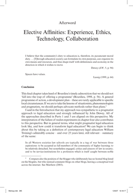 Elective Affinities: Experience, Ethics, Technology, Collaboration