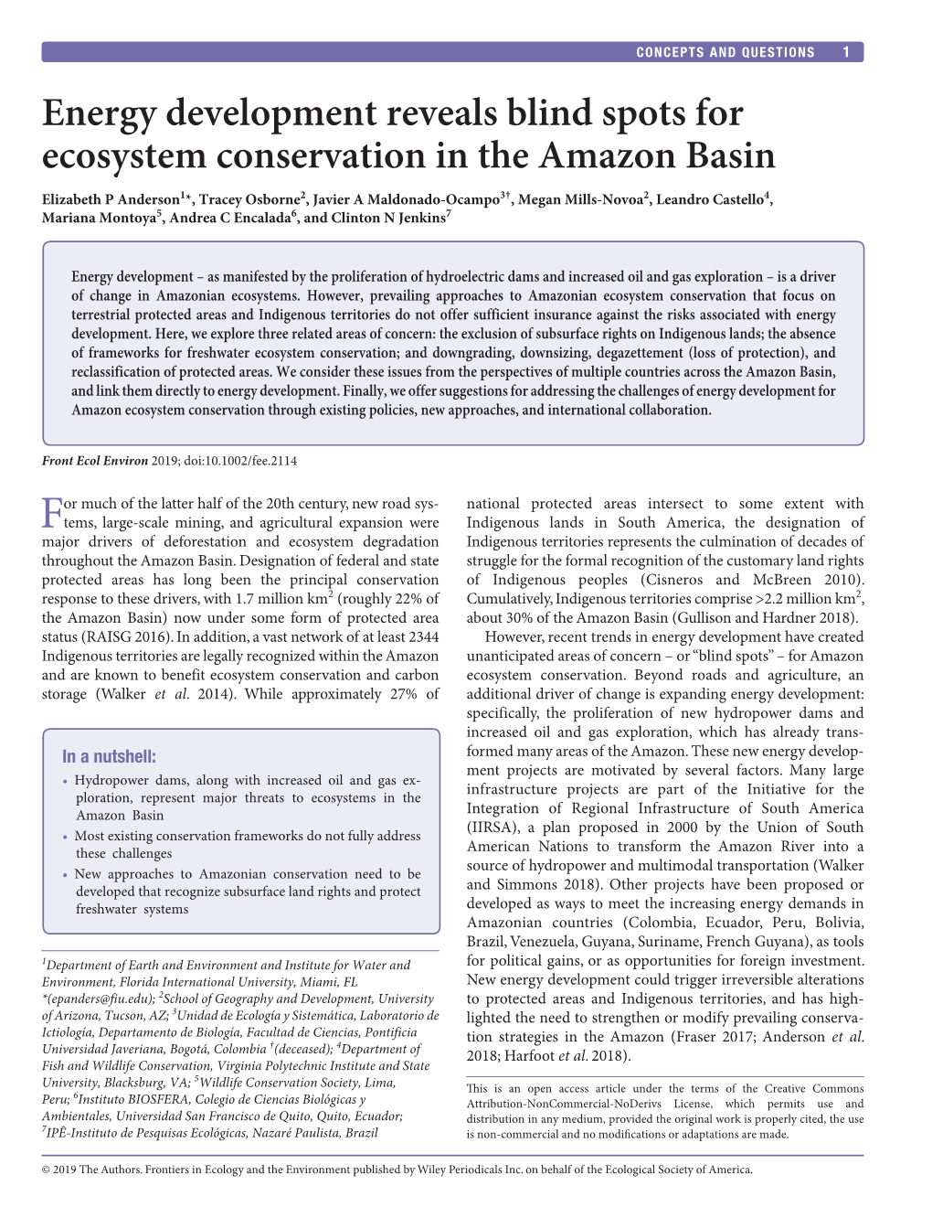 Energy Development Reveals Blind Spots for Ecosystem Conservation in the Amazon Basin