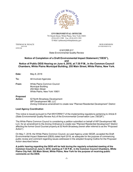 And Notice of Public DEIS Hearing on June 4, 2018