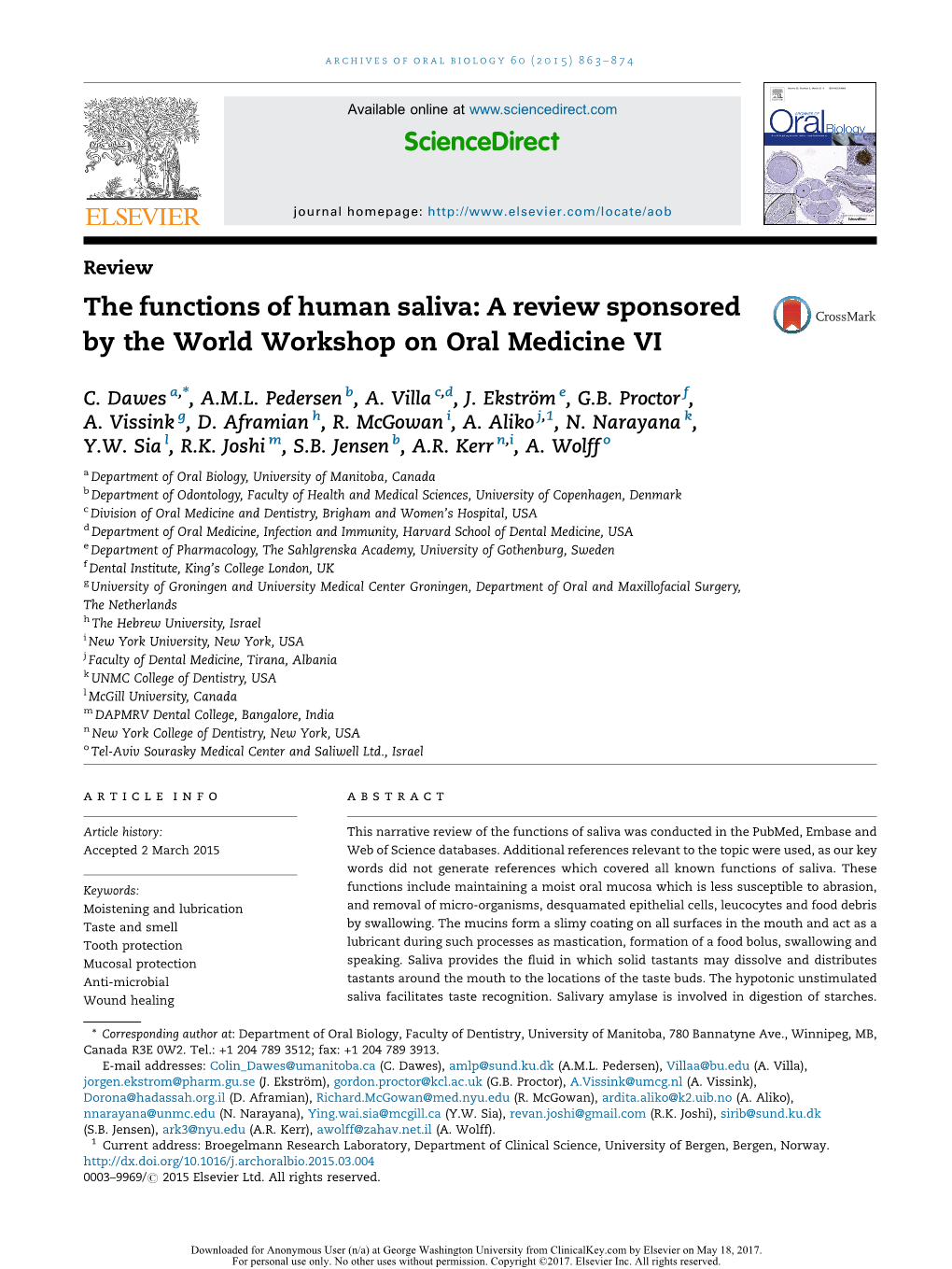 The Functions of Human Saliva: a Review Sponsored