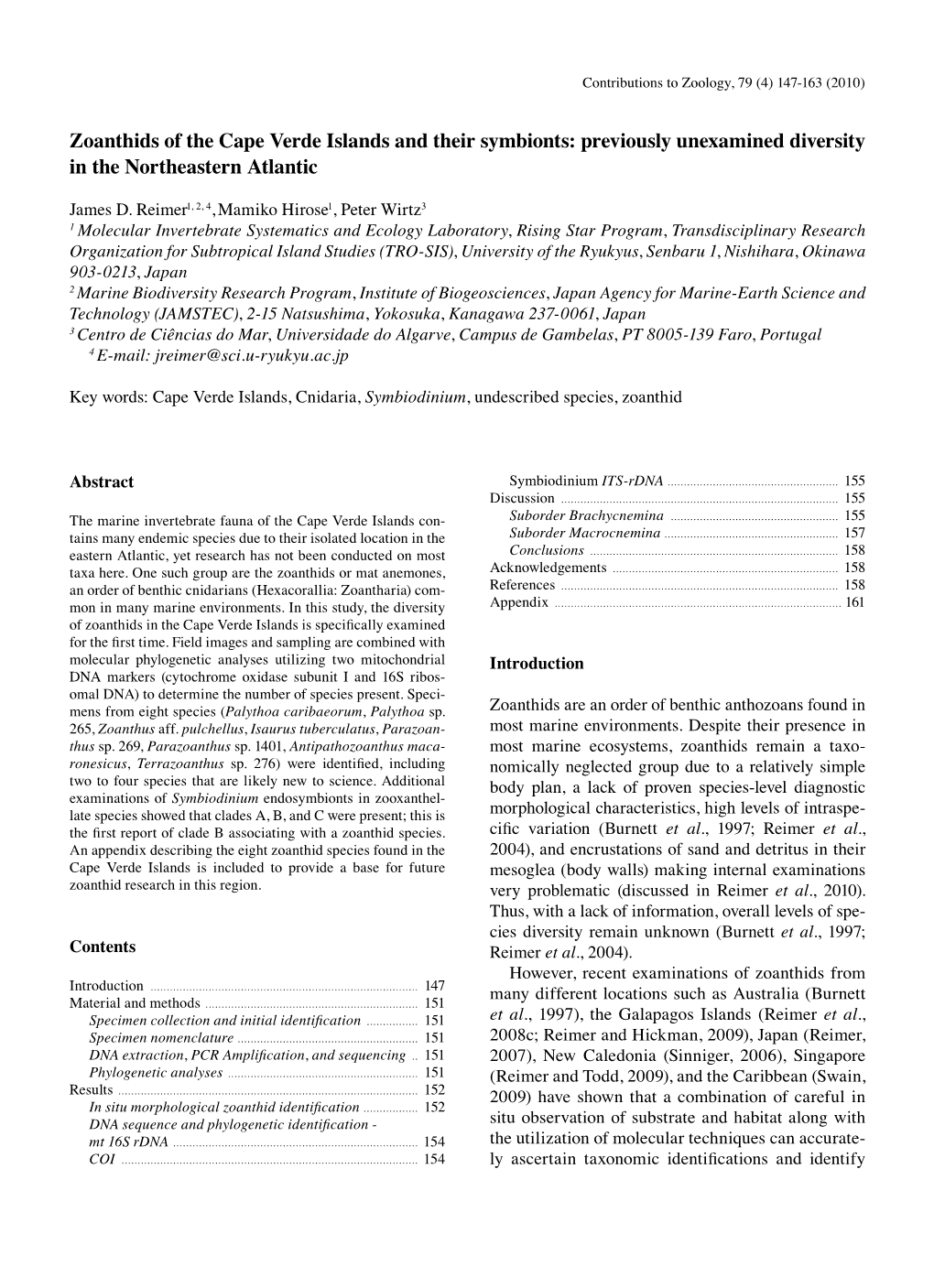 Zoanthids of the Cape Verde Islands and Their Symbionts: Previously Unexamined Diversity in the Northeastern Atlantic