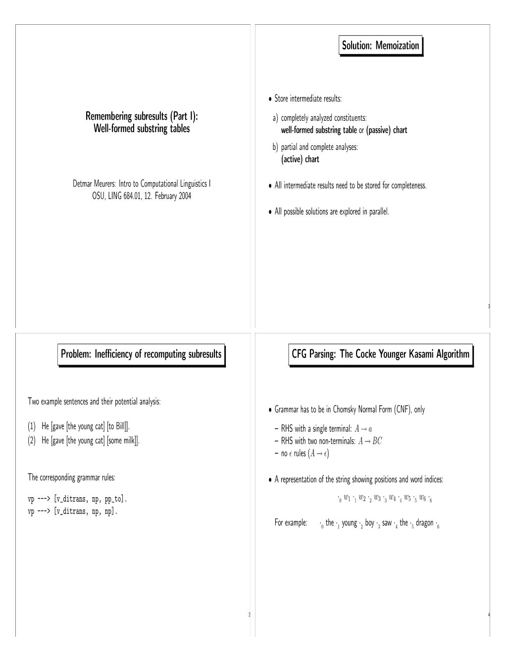 Memoization CFG Parsing: the Cocke Younger Kasami Algorithm