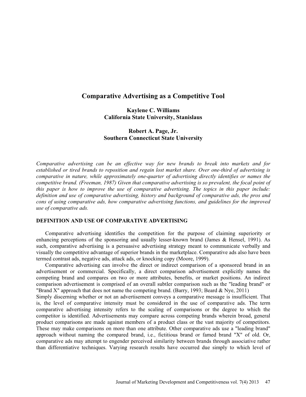 Comparative Advertising As a Competitive Tool