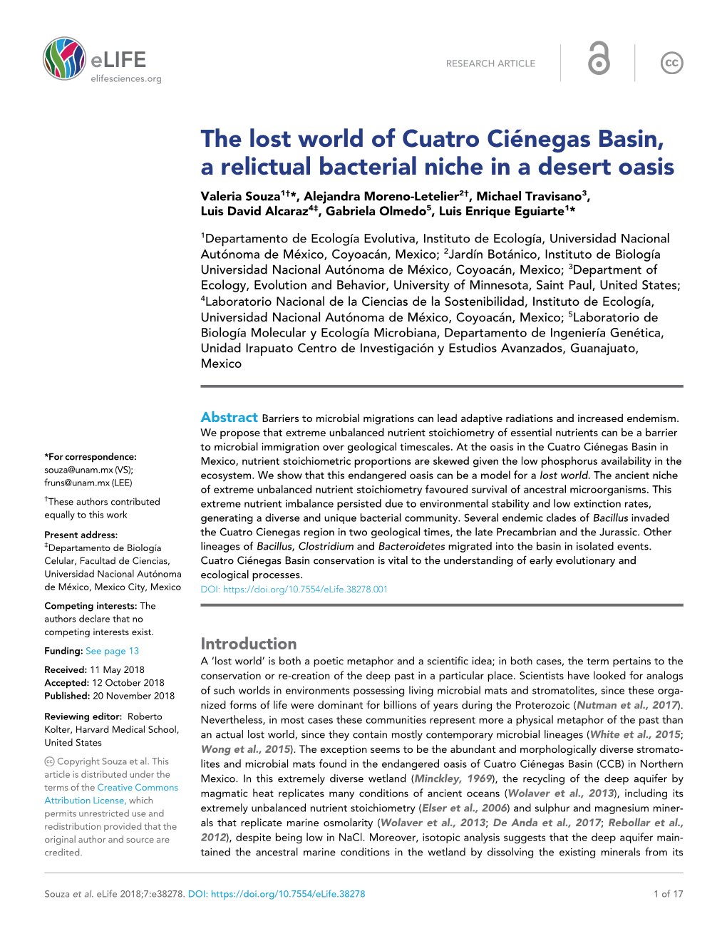 The Lost World of Cuatro Cie´ Negas Basin, a Relictual Bacterial Niche In