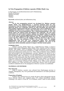 In Vitro Propagation of Mallotus Repandus (Willd.) Muell. Arg