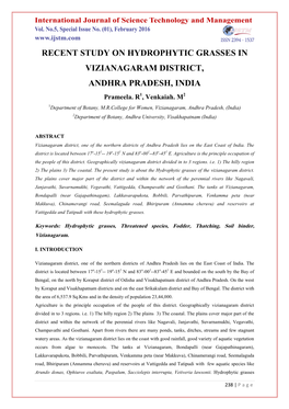 RECENT STUDY on HYDROPHYTIC GRASSES in VIZIANAGARAM DISTRICT, ANDHRA PRADESH, INDIA Prameela