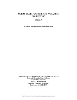Query Club/Fugitive and Agrarian Collection