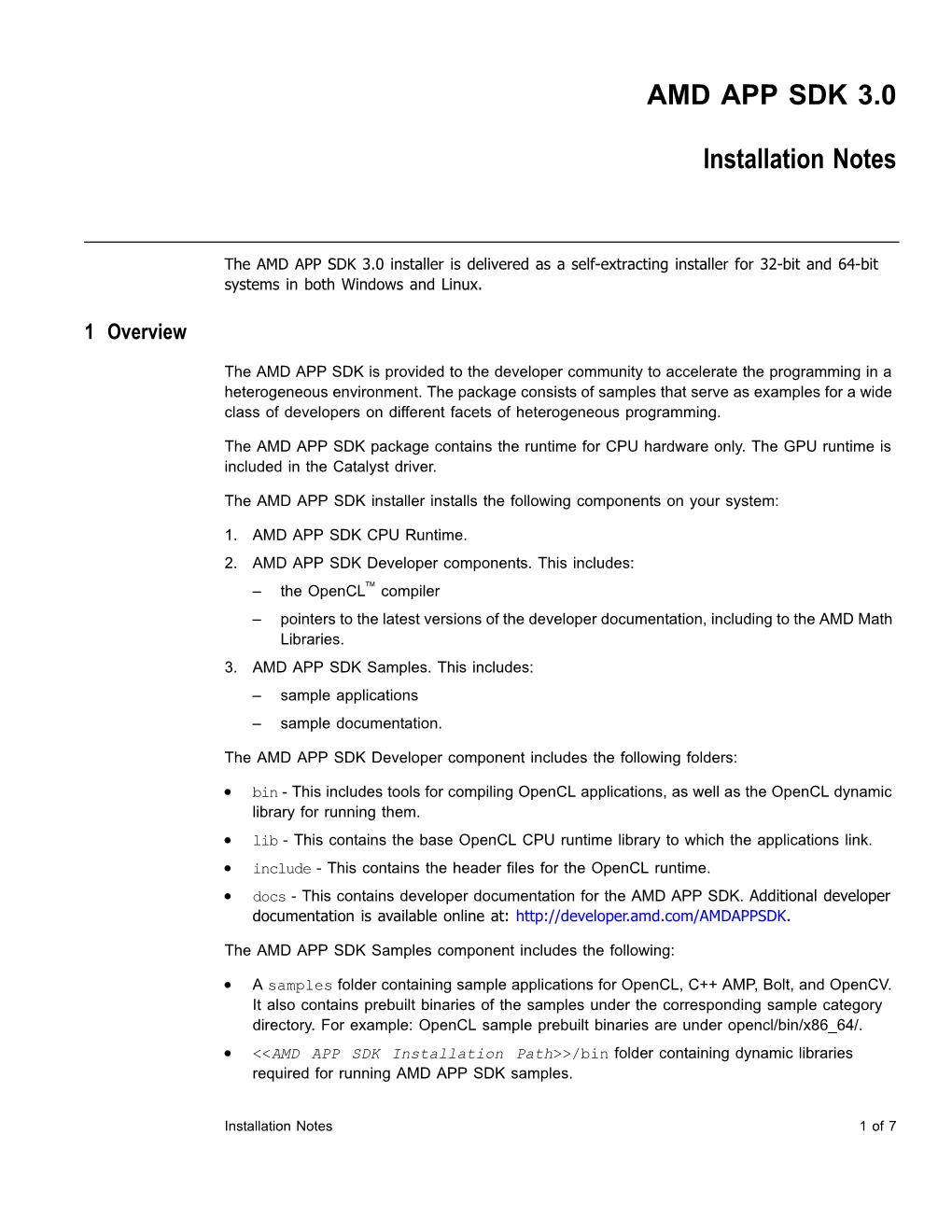 AMD APP SDK 3.0 Installation Notes