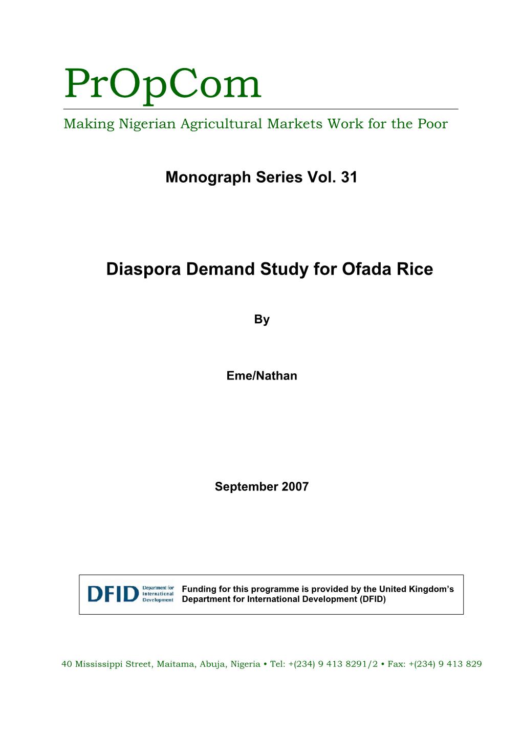Monograph Series Vol. 31 Diaspora Demand Study for Ofada Rice