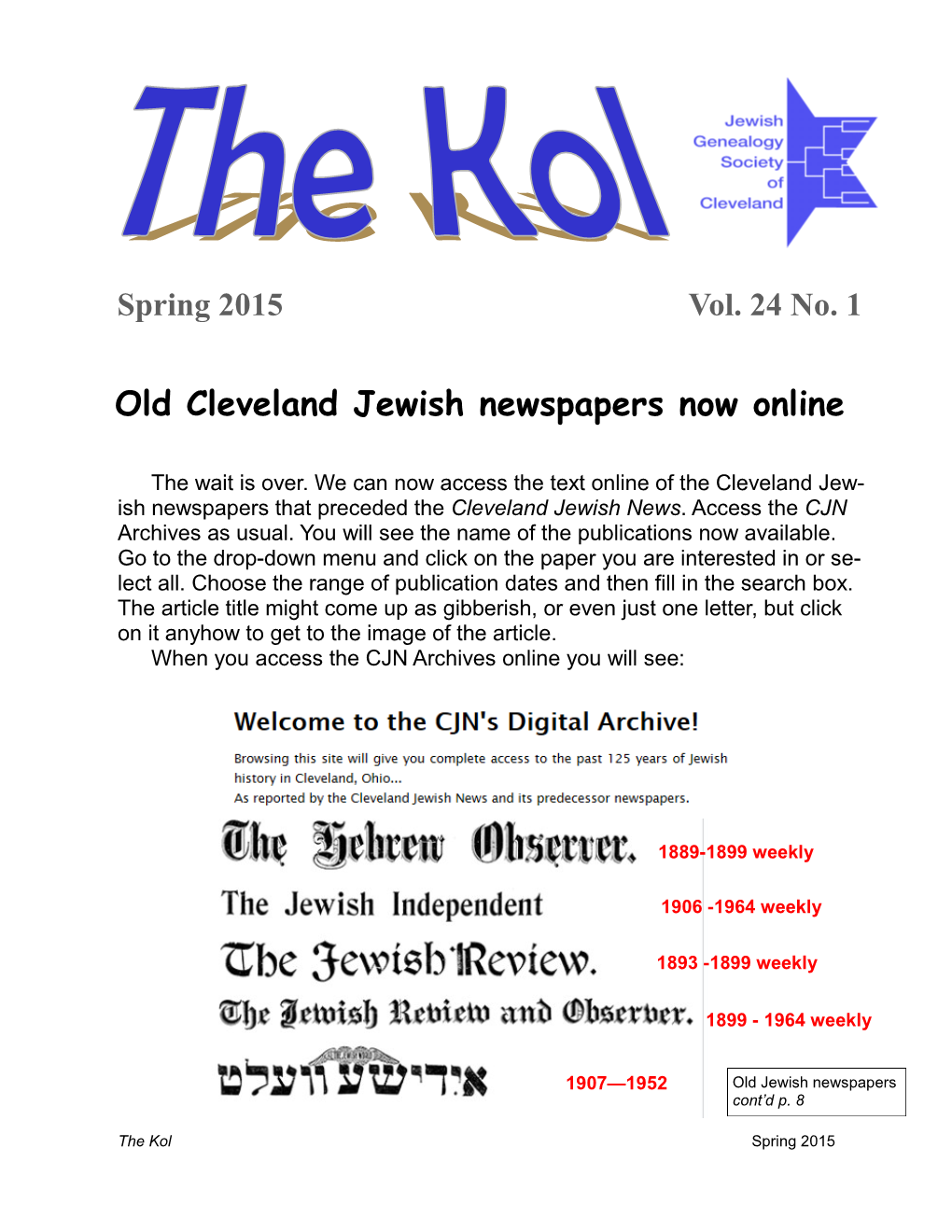 Old Cleveland Jewish Newspapers Now Online