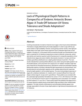 Lack of Physiological Depth Patterns in Conspecifics of Endemic Antarctic Brown Algae: a Trade-Off Between UV Stress Tolerance and Shade Adaptation?