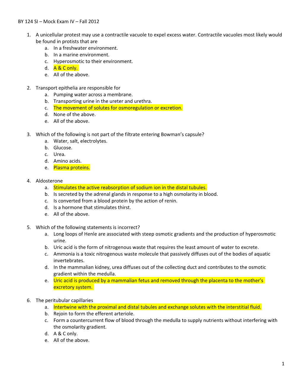 BY 124 SI Mock Exam IV Fall 2012