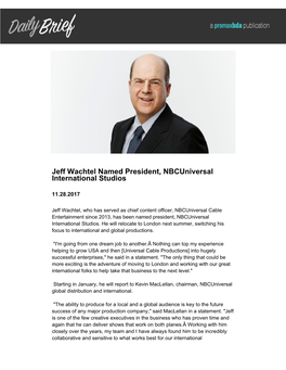 Jeff Wachtel Named President, Nbcuniversal International Studios