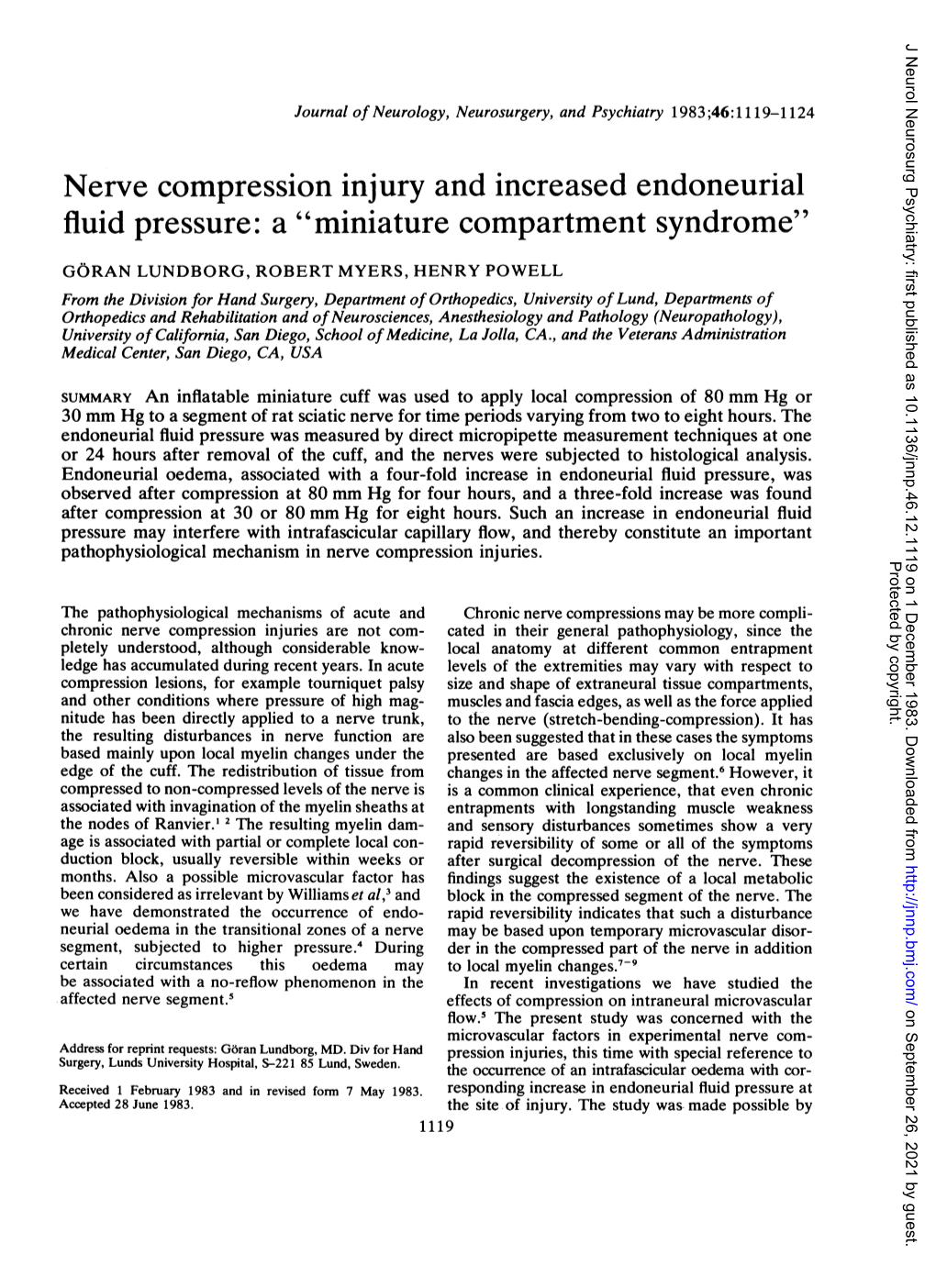 Nerve Compression Injury and Increased Endoneurial Fluid Pressure: a 