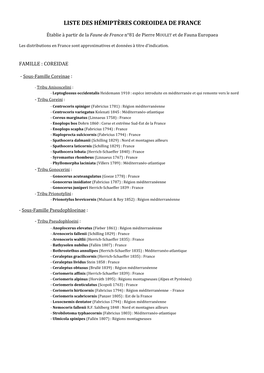 Liste Des Hemipteres Coreoidea De France 97-03