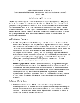 AOS) Committee on Classification and Nomenclature: North and Middle America (NACC) 3 June 2020