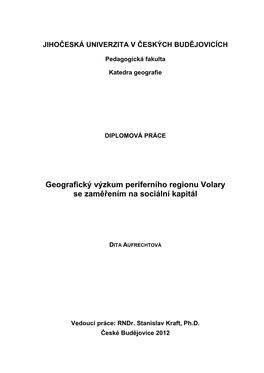 Geografický Výzkum Periferního Regionu Volary Se Zaměřením Na Sociální Kapitál