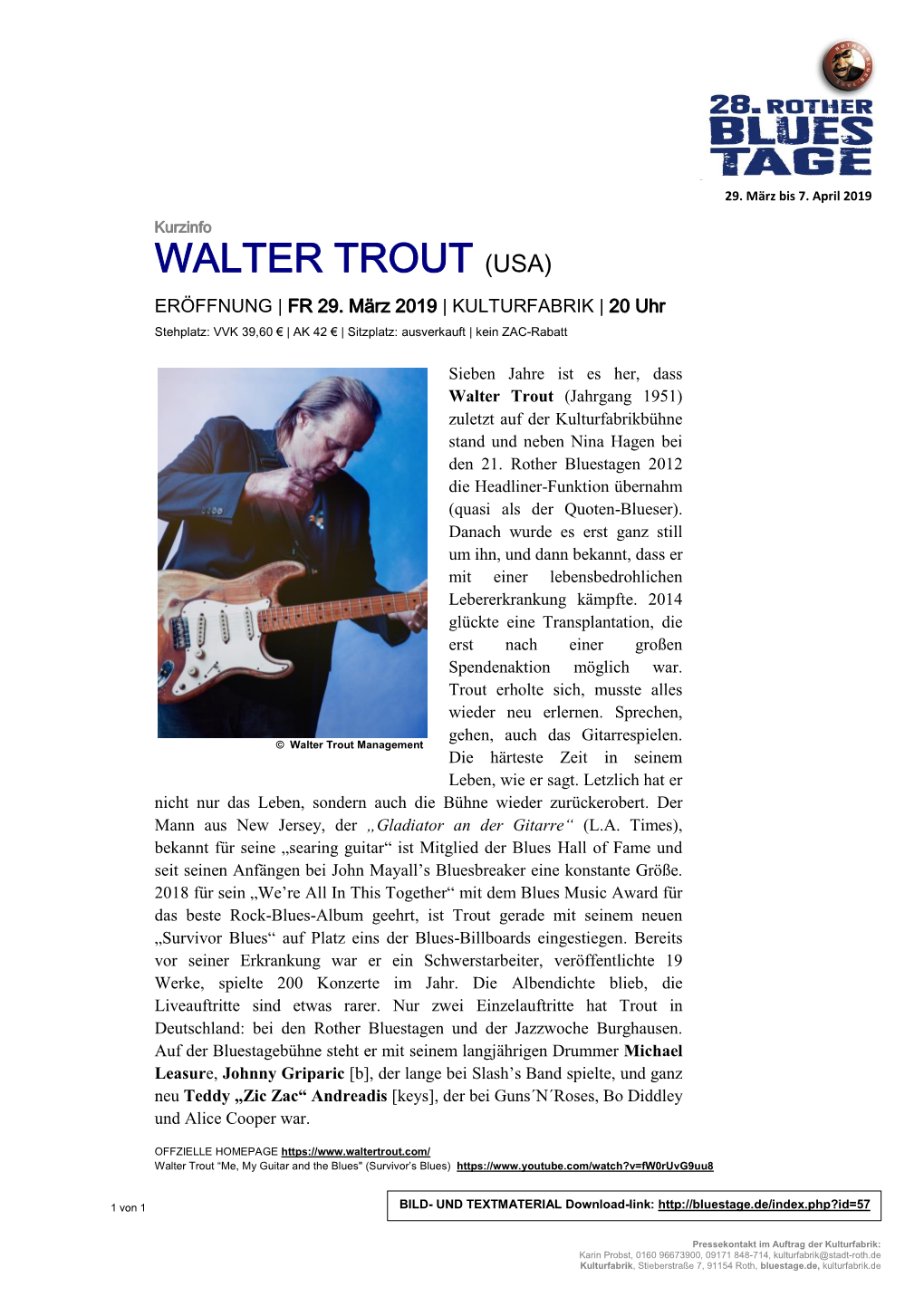 Walter Trout (Usa) Eröffnung | Fr 29