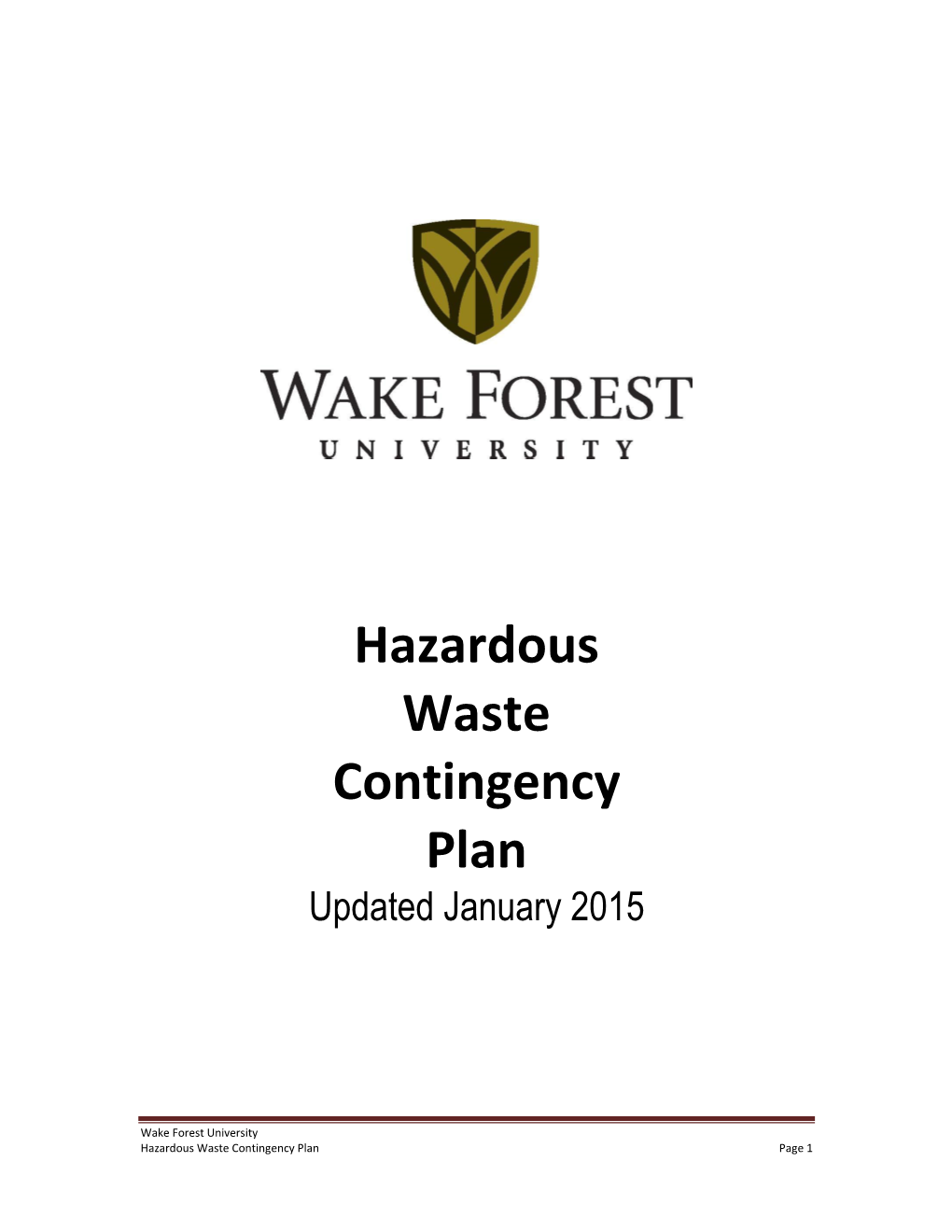 Hazardous Waste Contingency Plan Updated January 2015