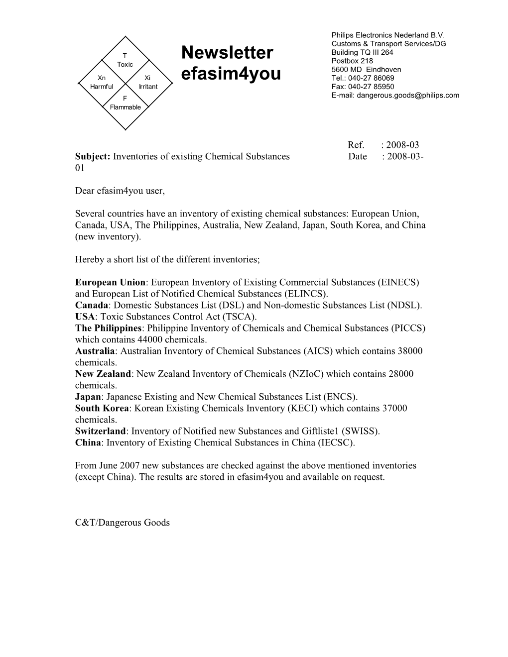 Nieuwsbrief ADEX/Gevaarlijke Goederen Nummer 96-07