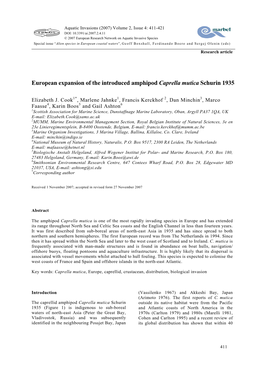 European Expansion of the Introduced Amphipod Caprella Mutica Schurin 1935
