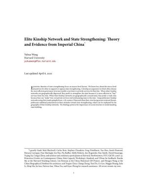 Elite Kinship Network and State Strengthening: Theory and Evidence from Imperial China*