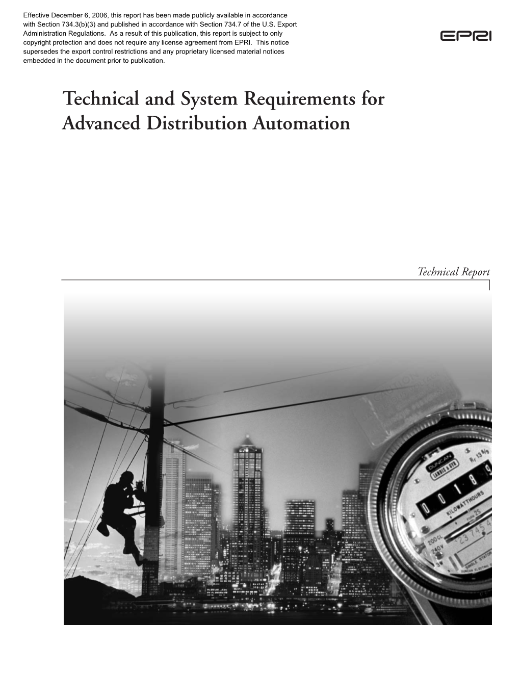 Technical and System Requirements for Advanced Distribution Automation