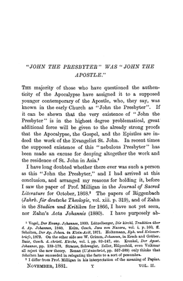"John the Presbyter" Was "John the Apostle."