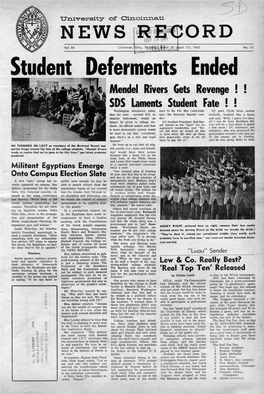 University of Cincinnati News Record. Thursday, March 30, 1967. Vol. LIIII, No