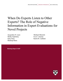 The Role of Negative Information in Expert Evaluations for Novel Projects