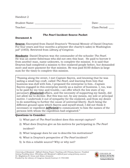 The Pearl Incident Packet