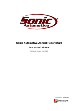 Sonic Automotive Annual Report 2020