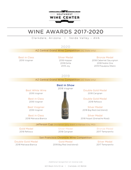 WINE AWARDS 2017-2020 Clarkdale, Arizona | Verde Valley – AVA