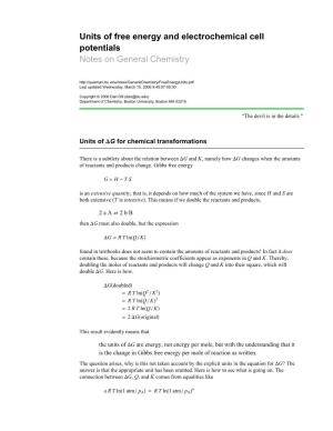 Units of Free Energy and Electrochemical Cell Potentials Notes on General Chemistry