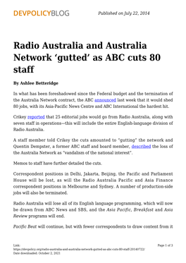 Radio Australia and Australia Network 'Gutted' As ABC Cuts 80 Staff