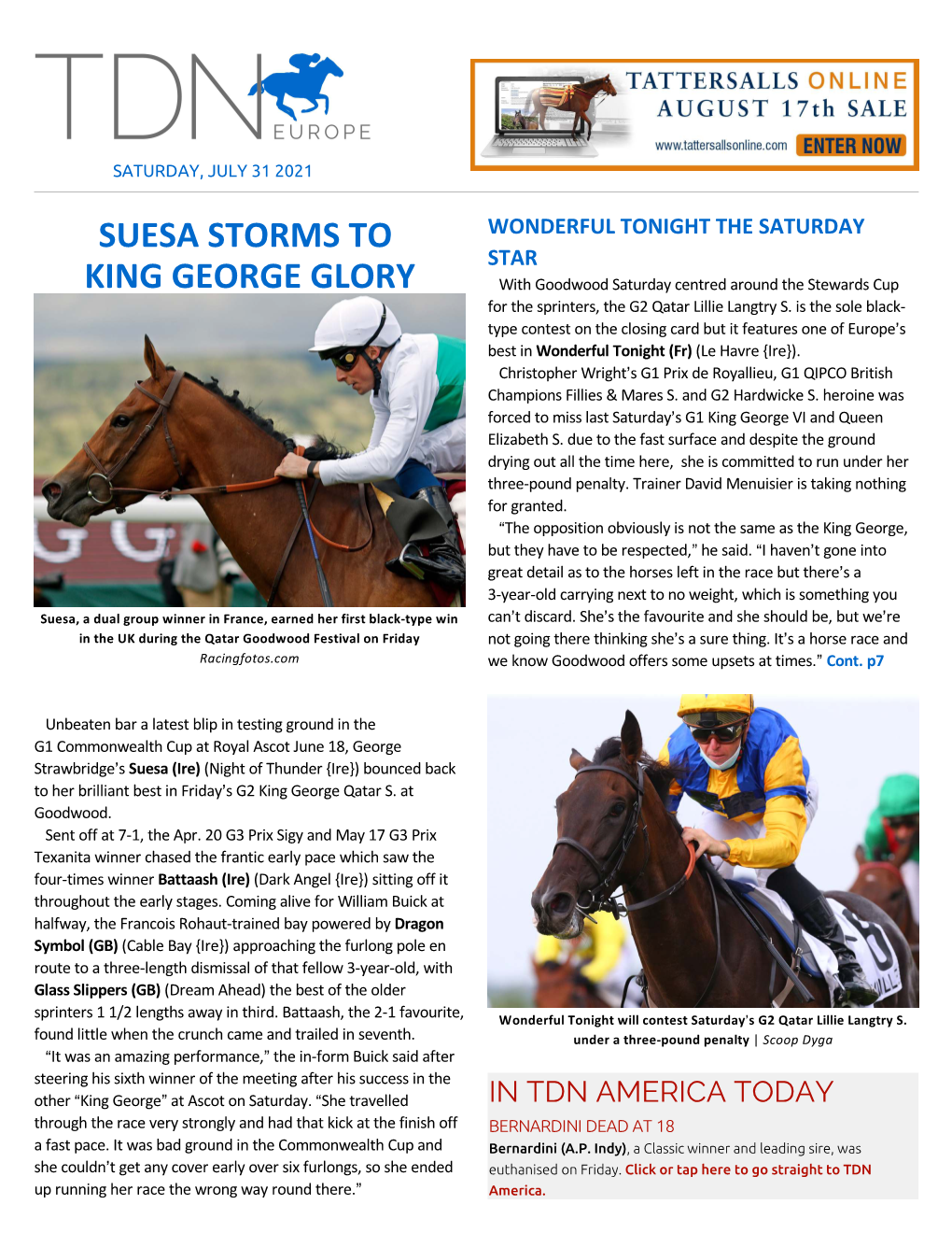 SUESA STORMS to KING GEORGE GLORY Laminitis