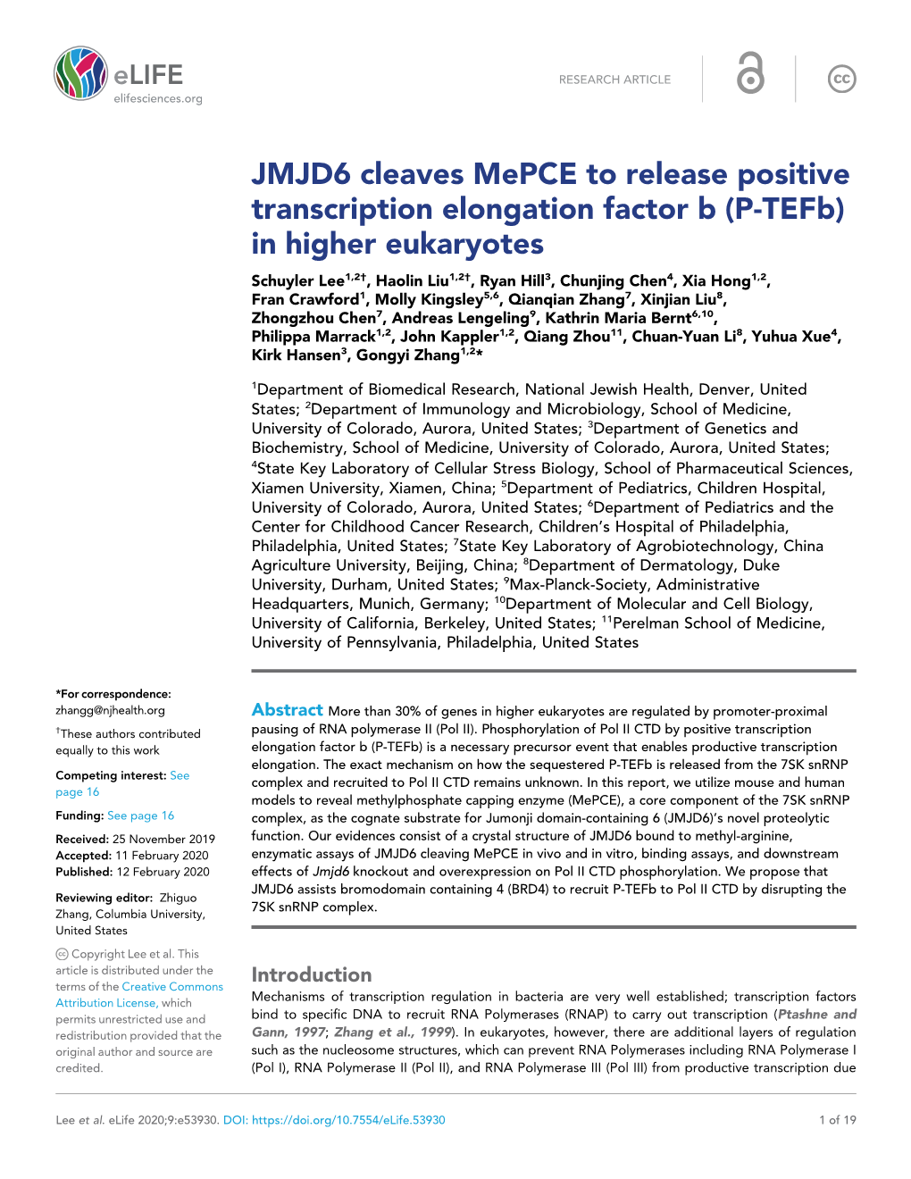 JMJD6 Cleaves Mepce to Release Positive Transcription Elongation